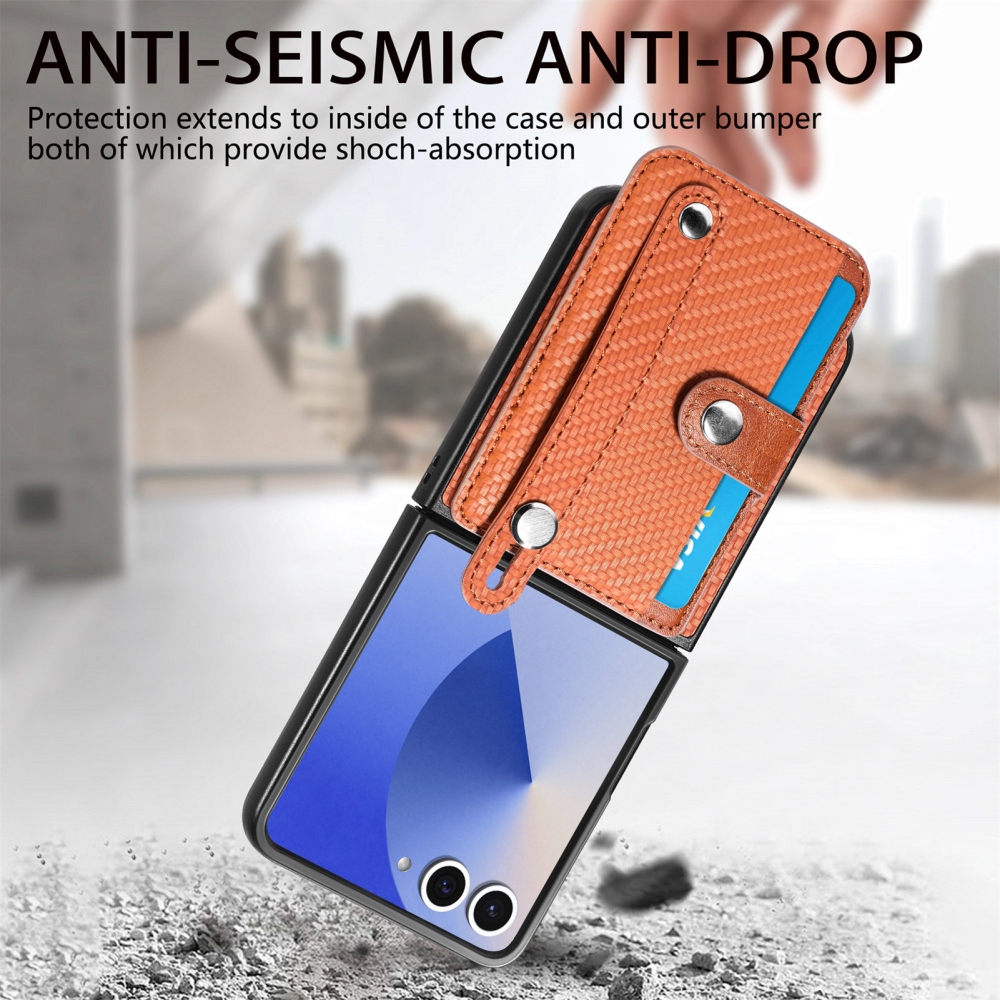 Műanyag borítás műbőrrel a Samsung Galaxy Z Flip7 5G készülékre - barna