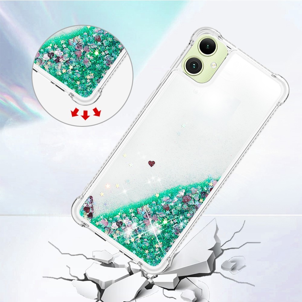 Glitter homokóra zselés tok Samsung Galaxy A06 4G - zöld/szívek