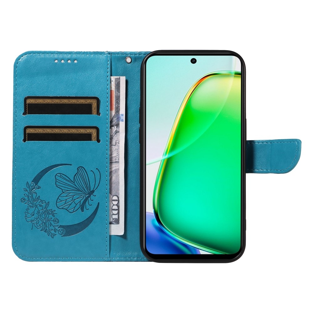 Virágos pillangó könyvtáska a Vivo Y28-hoz - kék