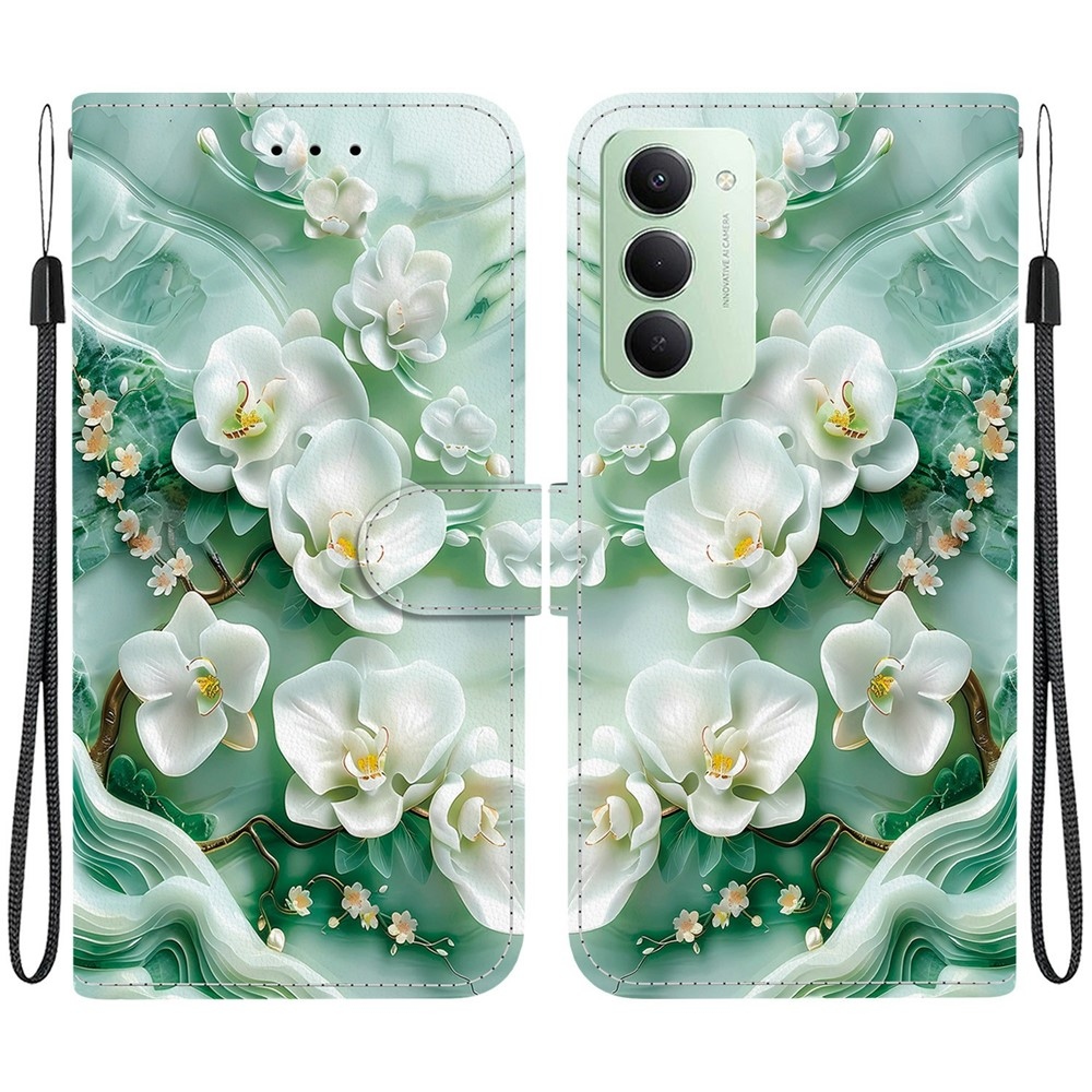 Sokoldalú könyvtáska Xiaomi Redmi 15 4G (171mm) - fehér virágokkal