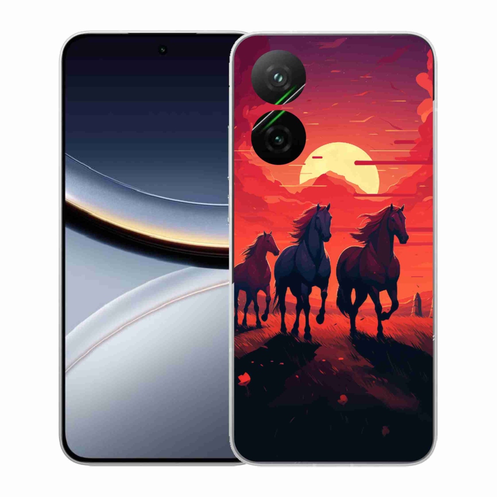 Gél borítás mmCase a Xiaomi Poco F7 5G számára - lovak és naplemente