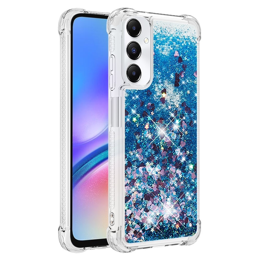 Glitter zselés homokóra hüvely Samsung Galaxy A05s készülékhez - kék/szívek