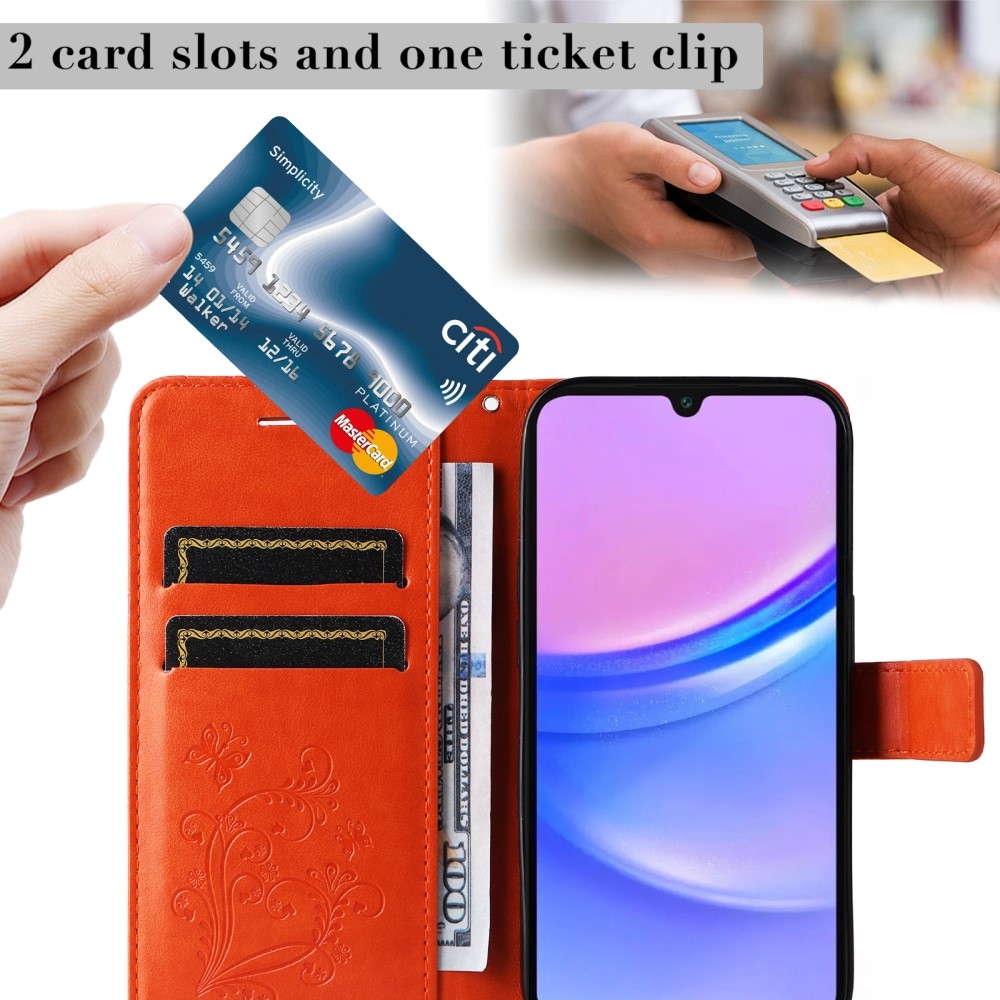 Nagy pillangó könyv tok Samsung Galaxy A16 4G/5G/A26 5G - narancssárga színben