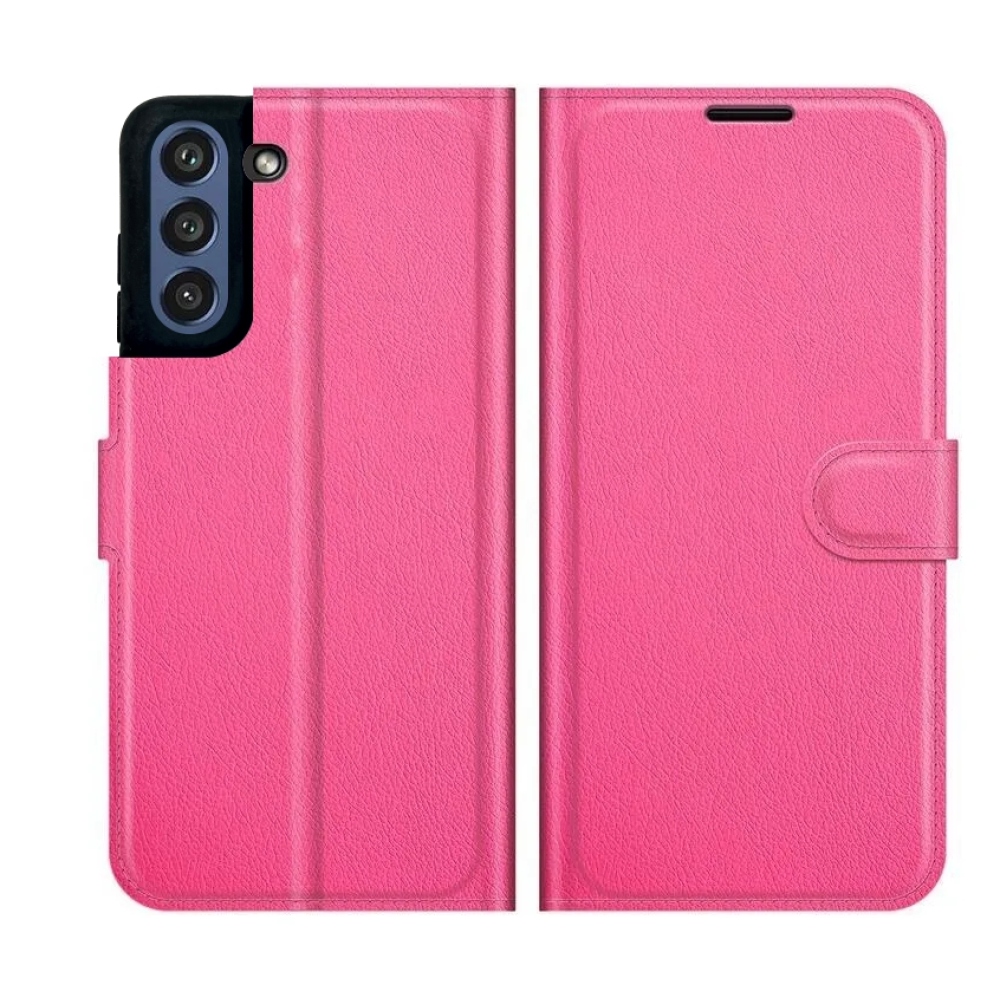 Litchi PU bőr pénztárca tok Samsung Galaxy S21 FE 5G - rózsaszínű