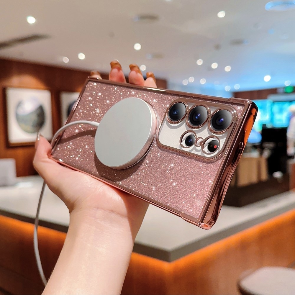 Fokozatos zselés csillogó tok MagSafe támogatással Samsung Galaxy S25 Ultra készülékhez - rózsa arany