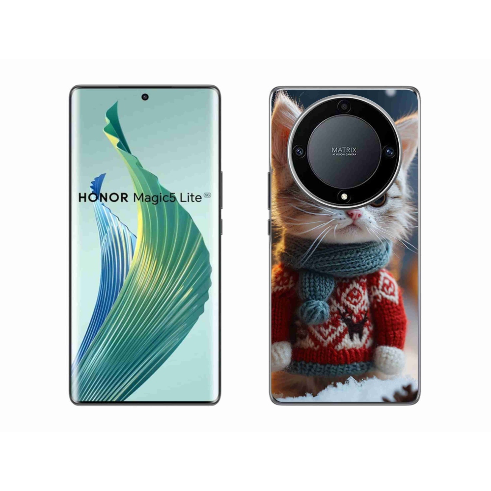 Gél borítás mmCase a Honor Magic 5 Lite 5G számára - cica pulóverben