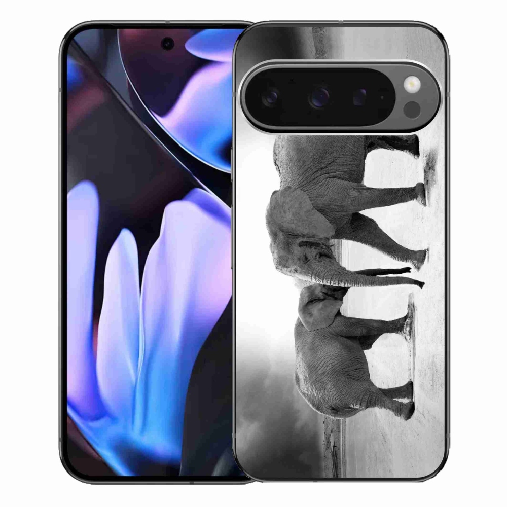 Gél borítás mmCase a Google Pixel 9 Pro XL-hez - fekete és fehér elefántok