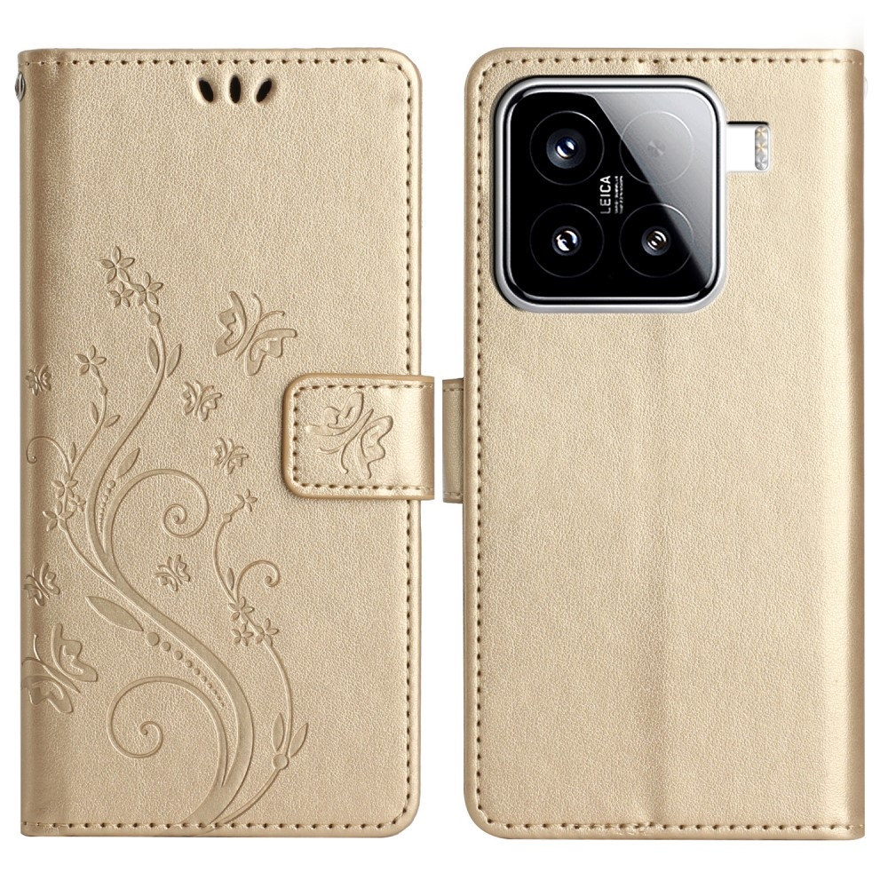 Virágok könyv tok Xiaomi 15 - arany
