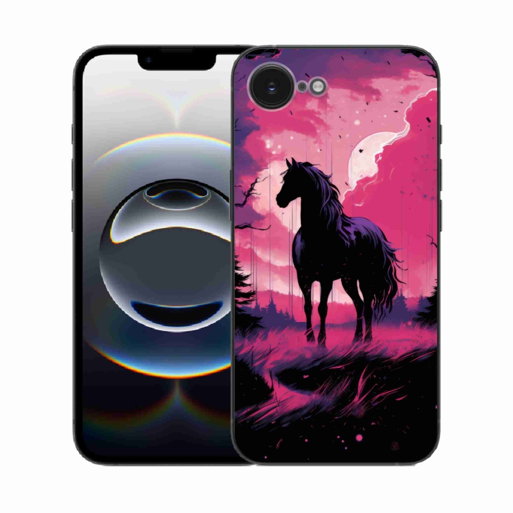 Zselés borítás mmCase iPhone 16e készülékhez - fekete rajzfilm ló 1