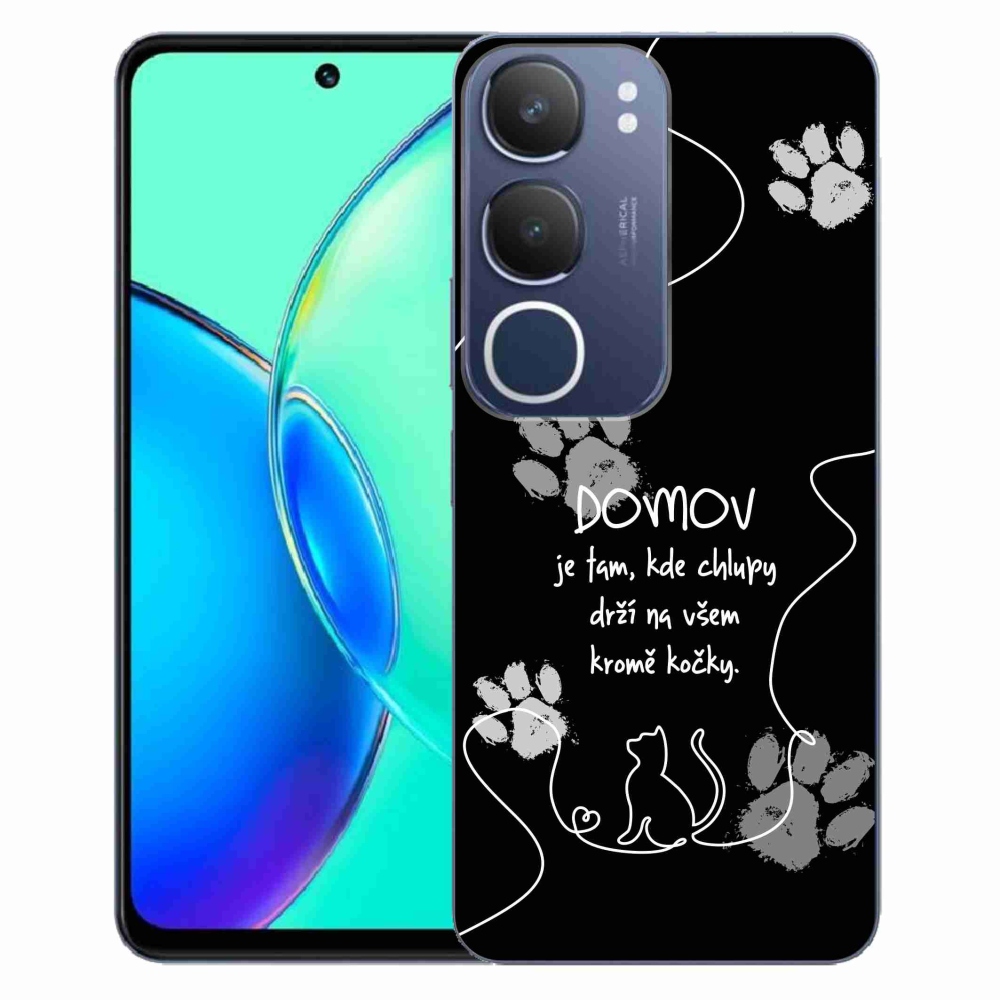 Gél borító mmCase a Vivo Y19s készülékhez - macska motívum fekete háttérrel
