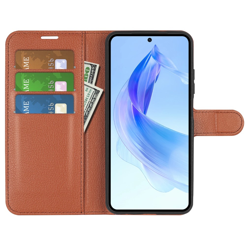 Litchi könyvtáska Honor 90 Lite-hoz - barna