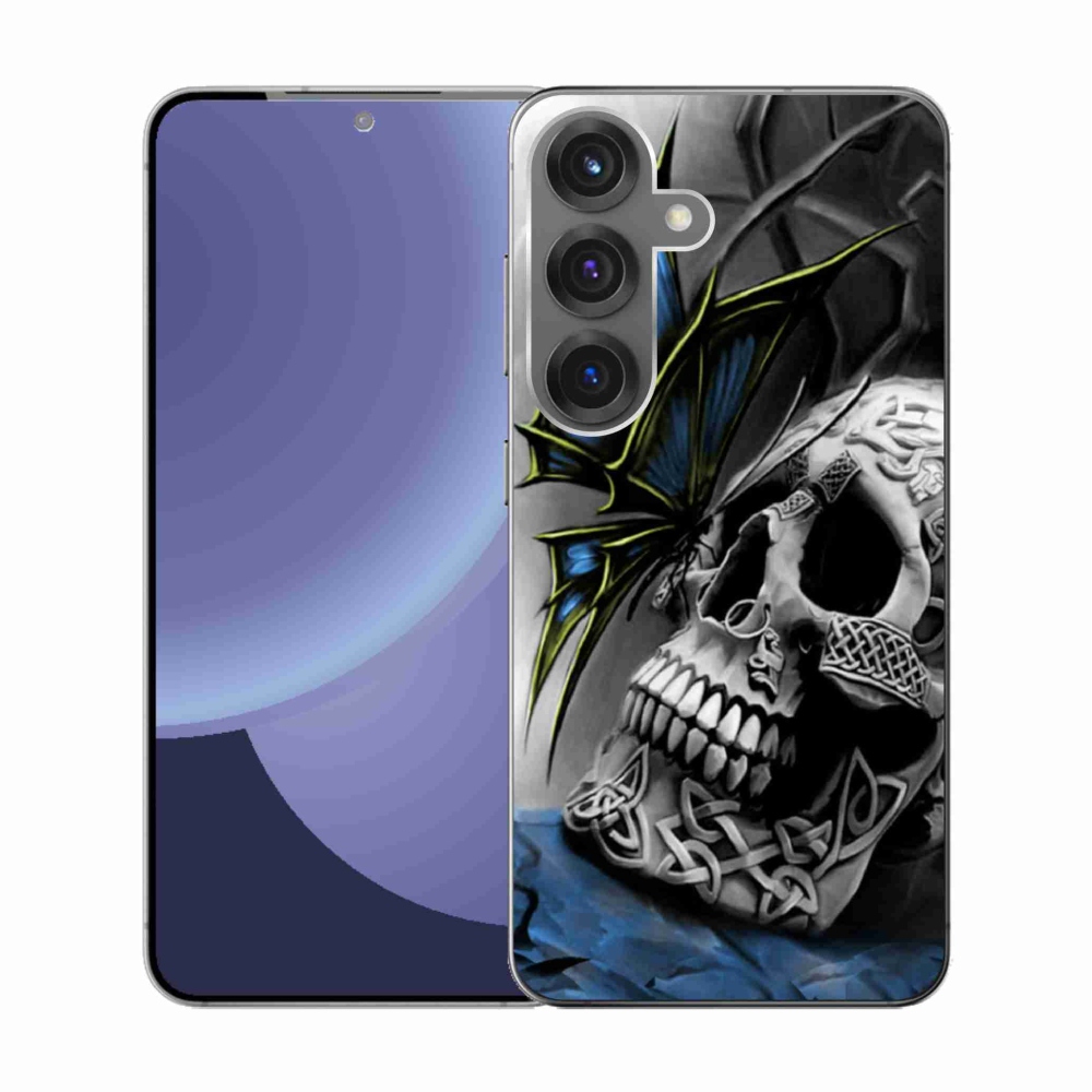 Gél borítás mmCase Samsung Galaxy S25 készülékhez - pillangó és koponya