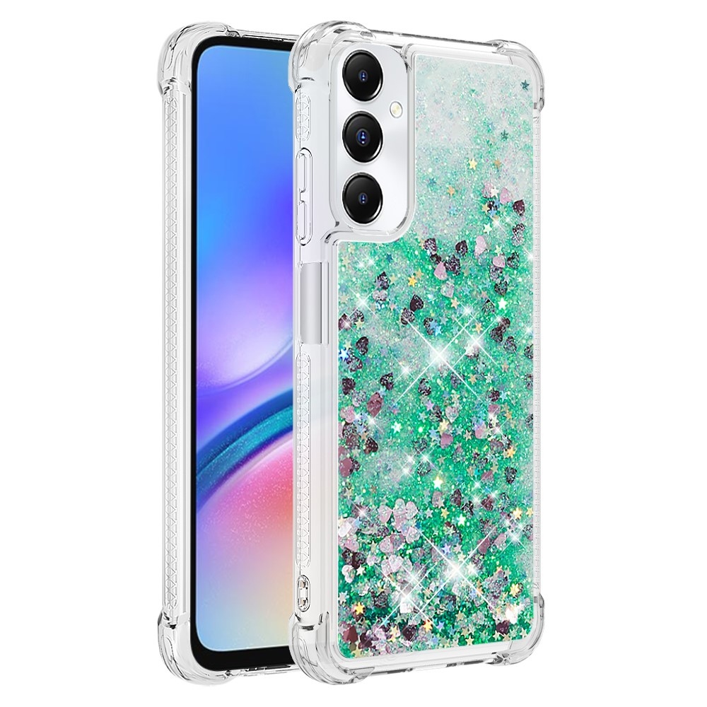 Glitter zselés homokóra tok Samsung Galaxy A05s készülékhez - zöld/szívek