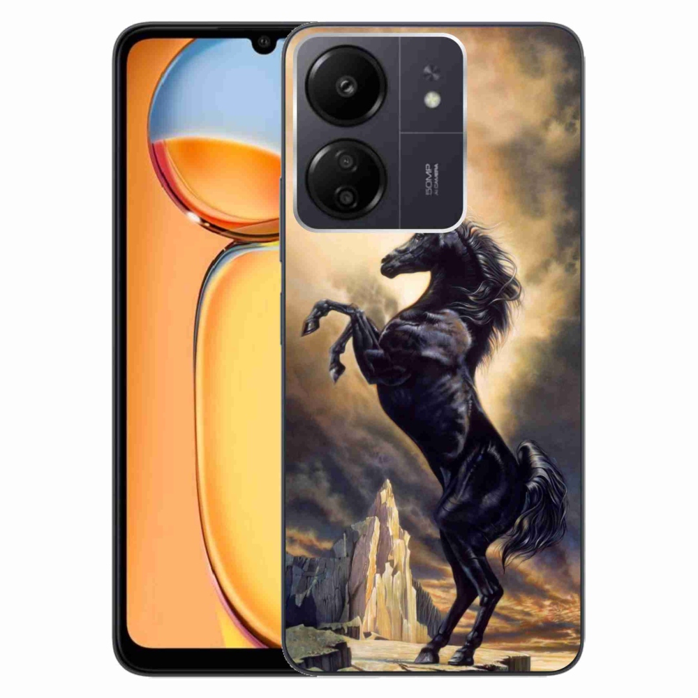 Gél borítás mmCase a Xiaomi Poco C65/Redmi 13C számára - fekete rajzfilm ló