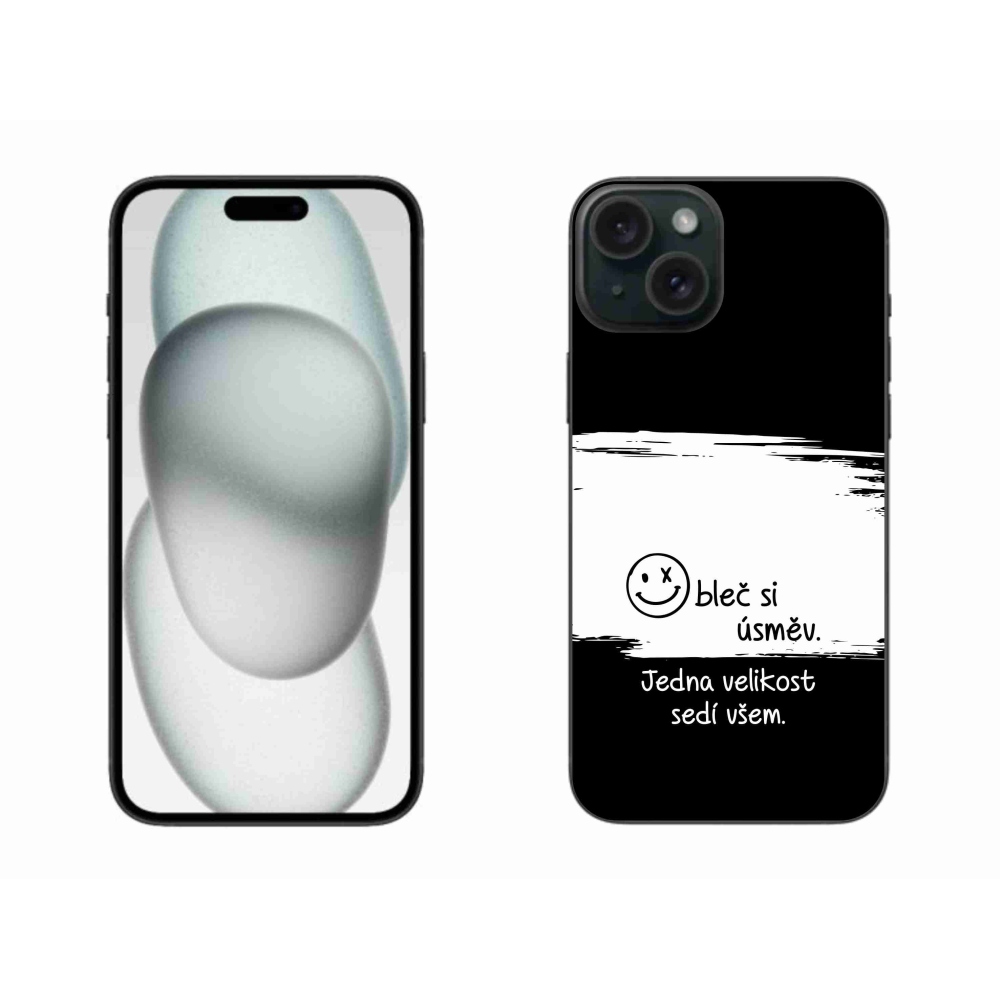 Gél borítás mmCase iPhone 15 Plus készülékhez - vicces szöveg 8 fekete-fehér háttérrel