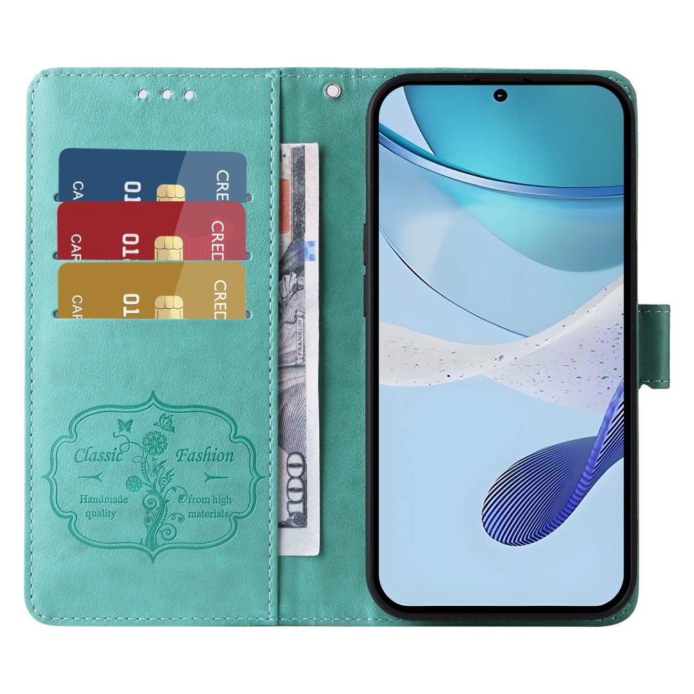 Virágos könyvtáska a Realme 14x 5G/Realme C75 készülékhez - teáskék színű