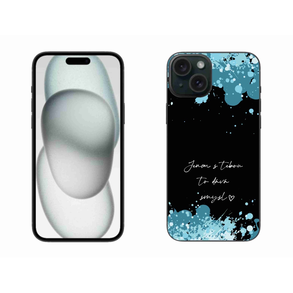 Gél borító mmCase iPhone 15 Plus készülékhez - szerelmes szöveg fekete háttérrel