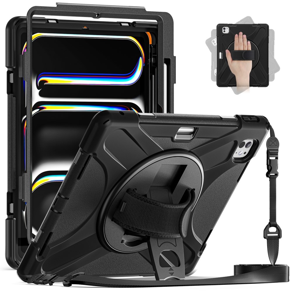 Strap Tartós hibrid borító pánttal iPad Pro 13 (2024) - Fekete