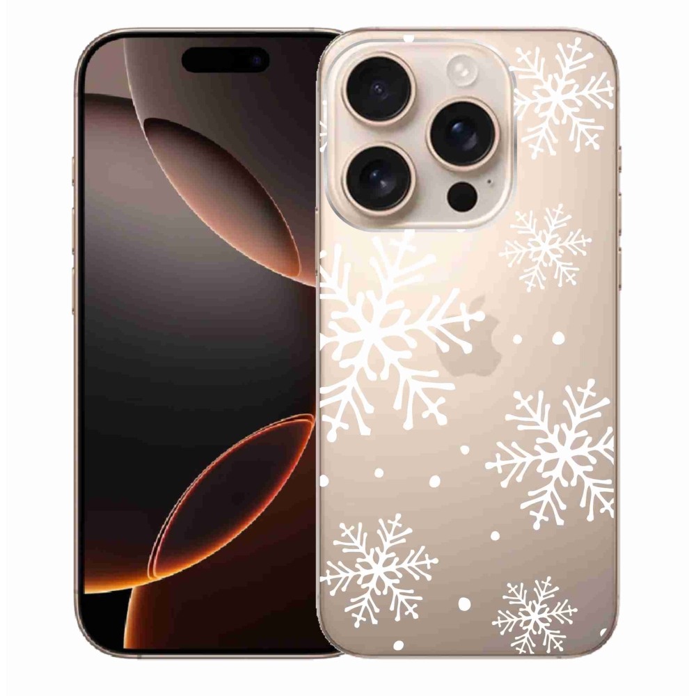 Gél borítás mmCase iPhone 16 Pro Max készülékhez - fehér hópelyhek átlátszó háttéren