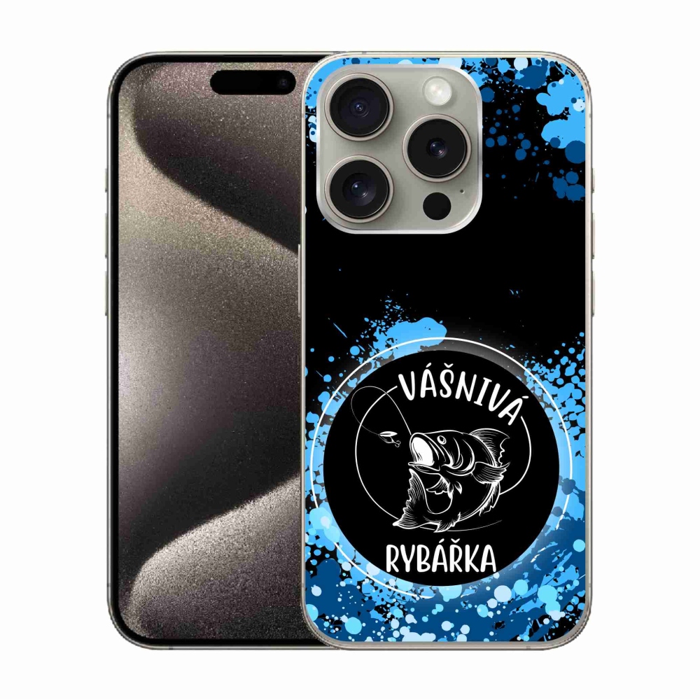 Gél borítás mmCase iPhone 15 Pro készülékhez - szenvedélyes halász fekete háttérrel