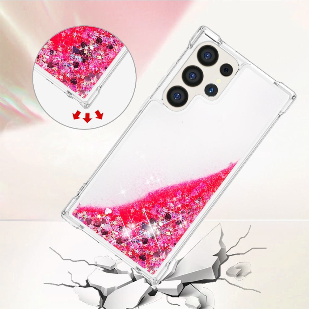 Csillogó homokóra zselés tok Samsung Galaxy S24 Ultra készülékhez - rózsaszín/szív