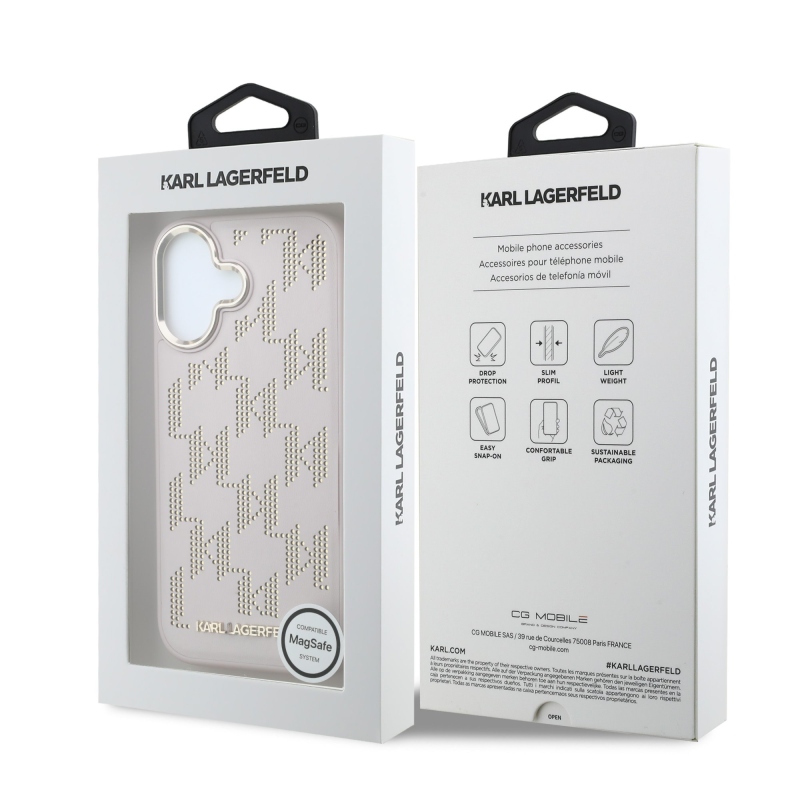 Karl Lagerfeld PU perforált Monogram MagSafe hátsó tok iPhone 17-hez, rózsaszín