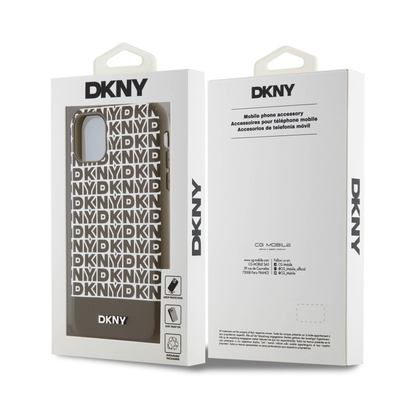 DKNY PU bőr ismétlődő mintás alsó csíkos MagSafe hátlap iPhone 11 barna színű borítóhoz