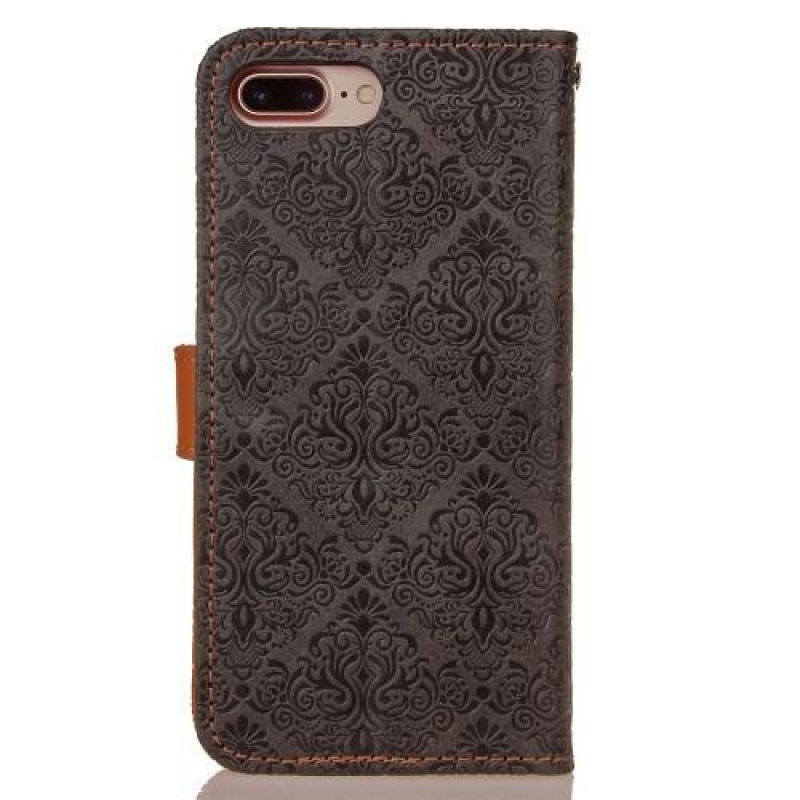Damaszk PU bőr tok iPhone 8 Plus és 7 Plus készülékhez - fekete