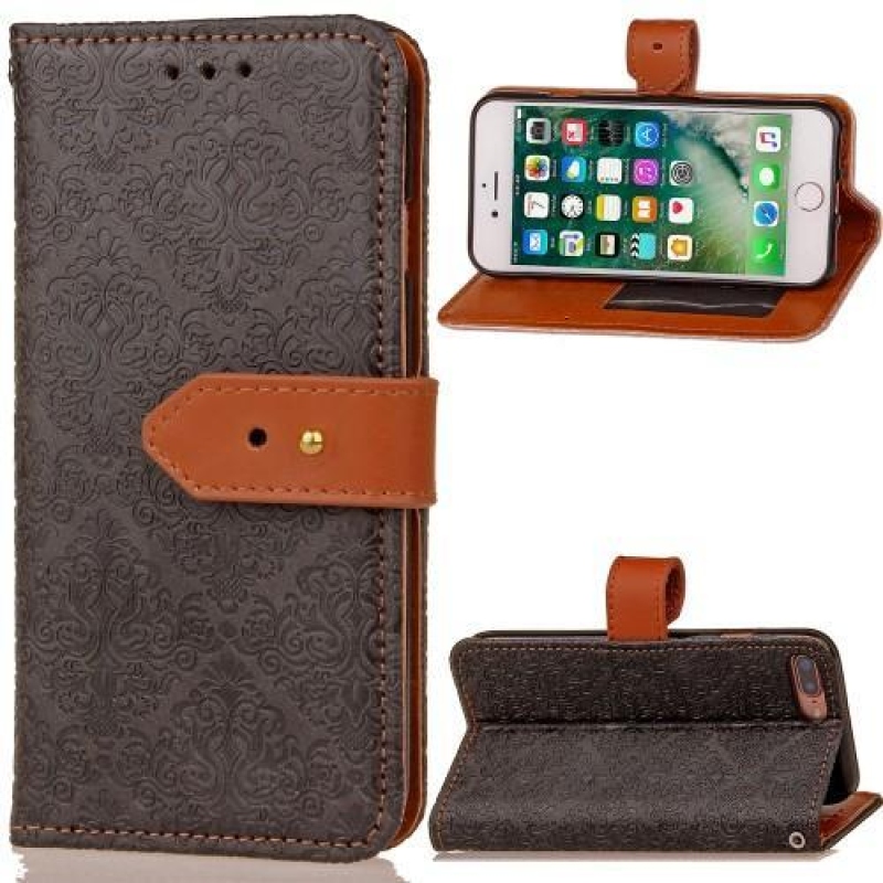 Damaszk PU bőr tok iPhone 8 Plus és 7 Plus készülékhez - fekete