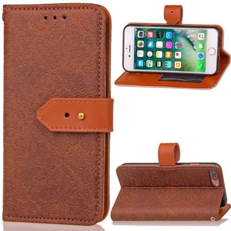 Damaszk PU bőr tok iPhone 8 Plus és 7 Plus készülékhez - barna