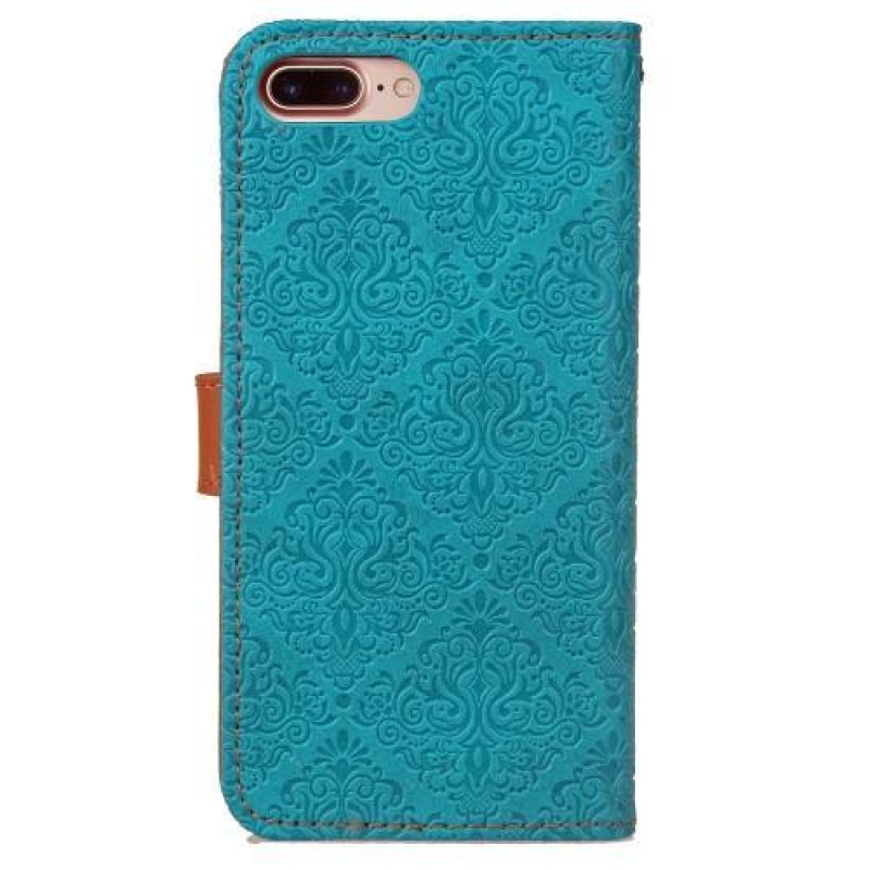 Damaszk PU bőr tok iPhone 8 Plus és 7 Plus készülékhez - kék