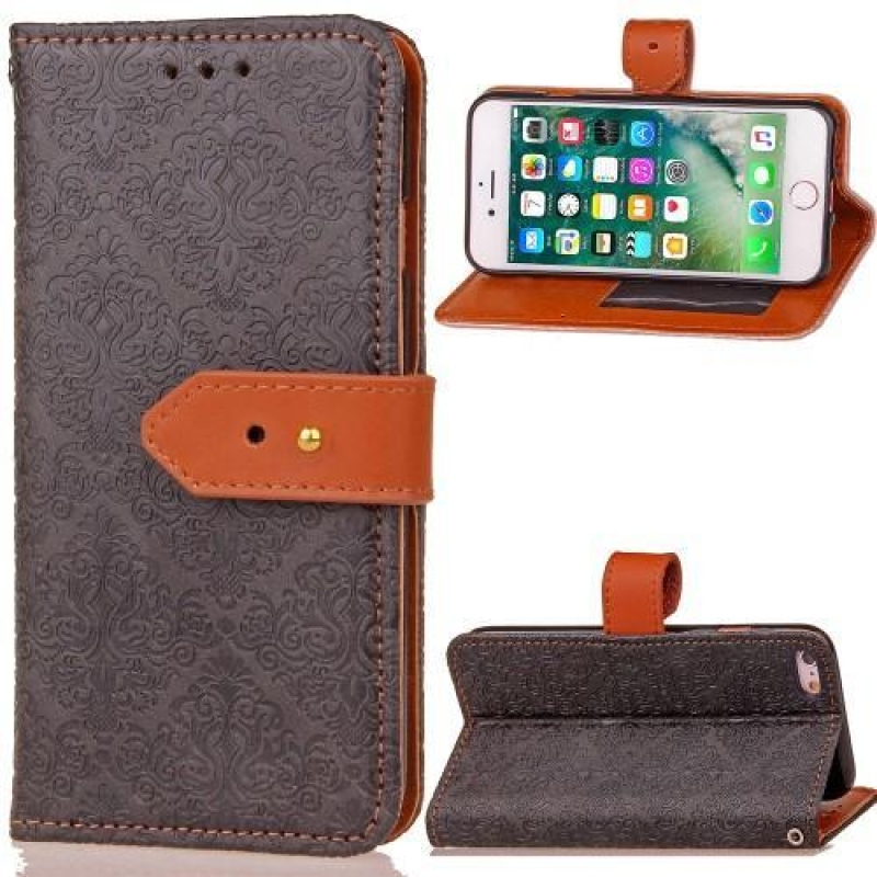 Damaszk PU bőr tok iPhone 6 Plus és iPhone 6s Plus készülékhez - fekete