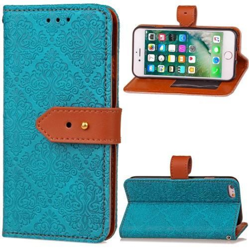 Damaszk PU bőr tok iPhone 6 Plus és iPhone 6s Plus készülékhez - kék