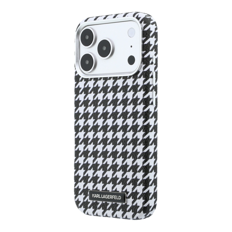 Karl Lagerfeld PU Houndstooth gyantalemez MagSafe hátlapi borító iPhone 17 Pro fekete színűhöz