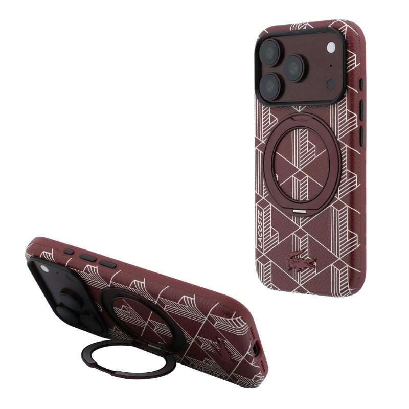 Lacoste PVC Semi Wrap Blend Ring Stand MagSafe hátsó tok iPhone 18 Pro-hoz, bordó