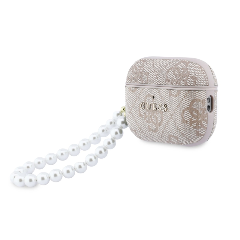 Guess PU 4G Classic Logo Pearl szíjas tok AirPods Pro 3-hoz, rózsaszín