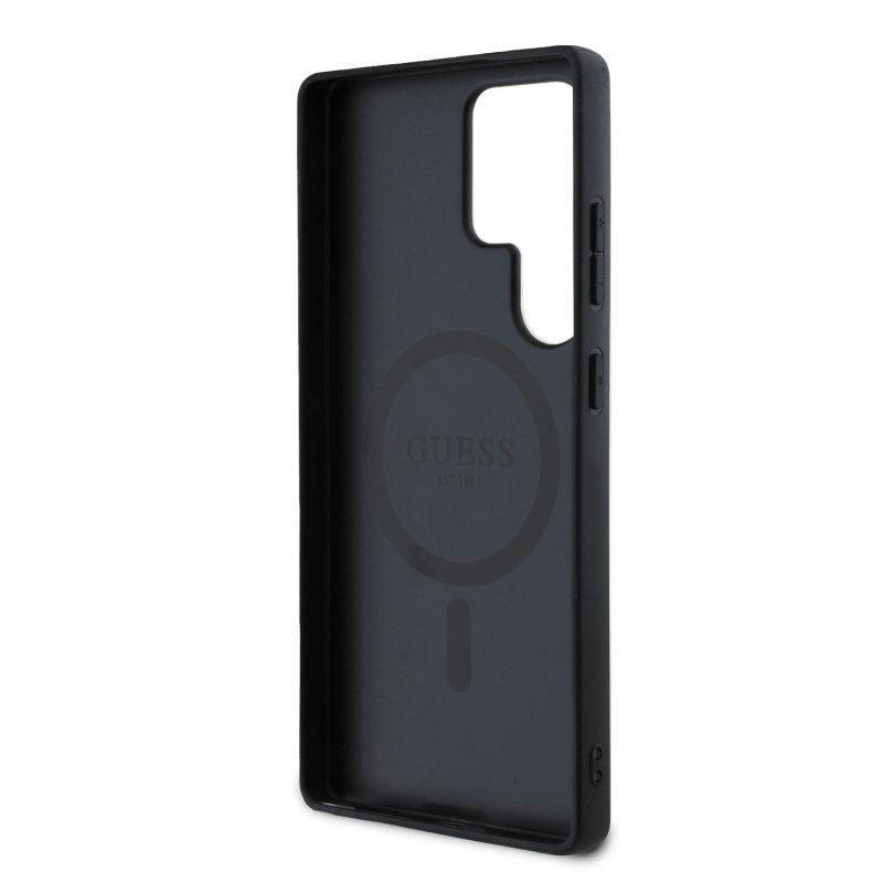 Guess PU bőr 4G színes gyűrűs MagSafe hátlap Samsung Galaxy S25 Ultra Brownhoz