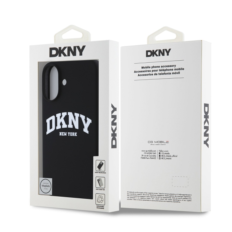 DKNY Liquid Silicone Arch Logo MagSafe hátlapi borító iPhone 16-hoz Fekete