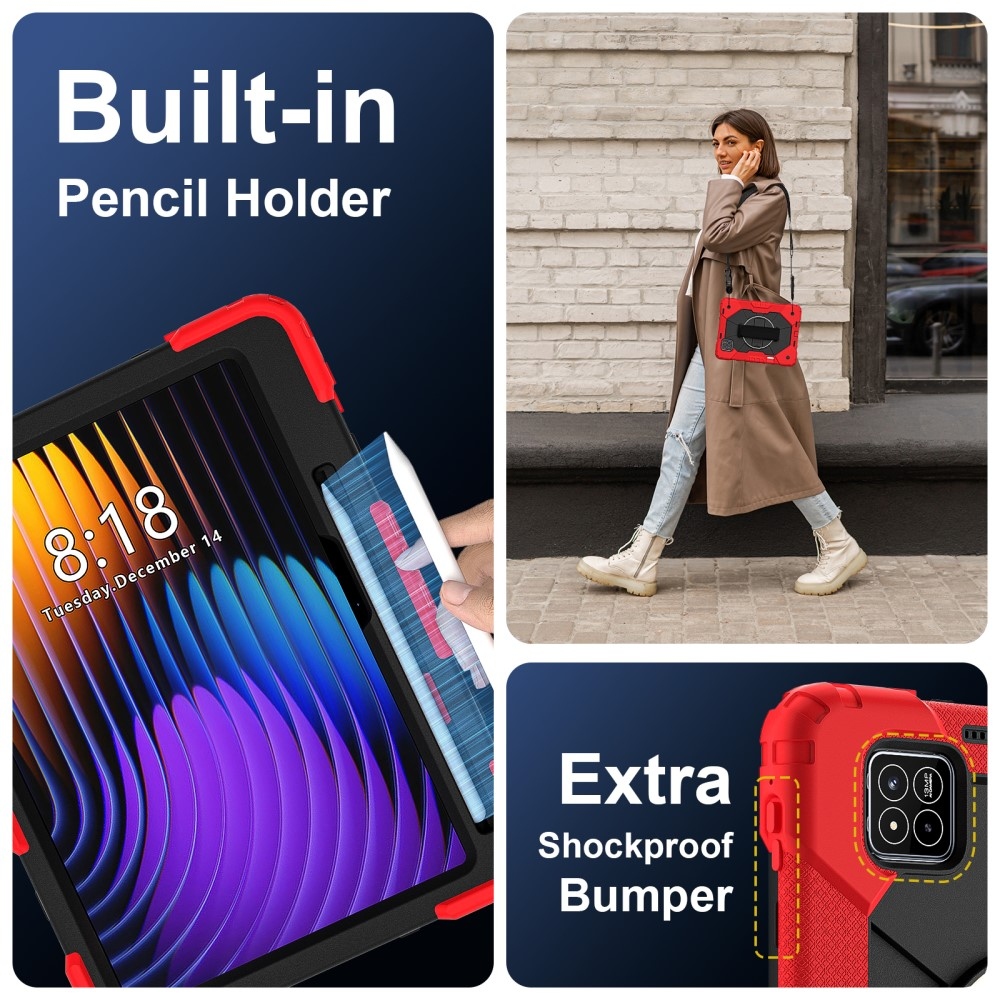 Strapabíró huzat kéztartóval és vállpánttal Xiaomi Pad 7/7 Pro-hoz - piros/fekete