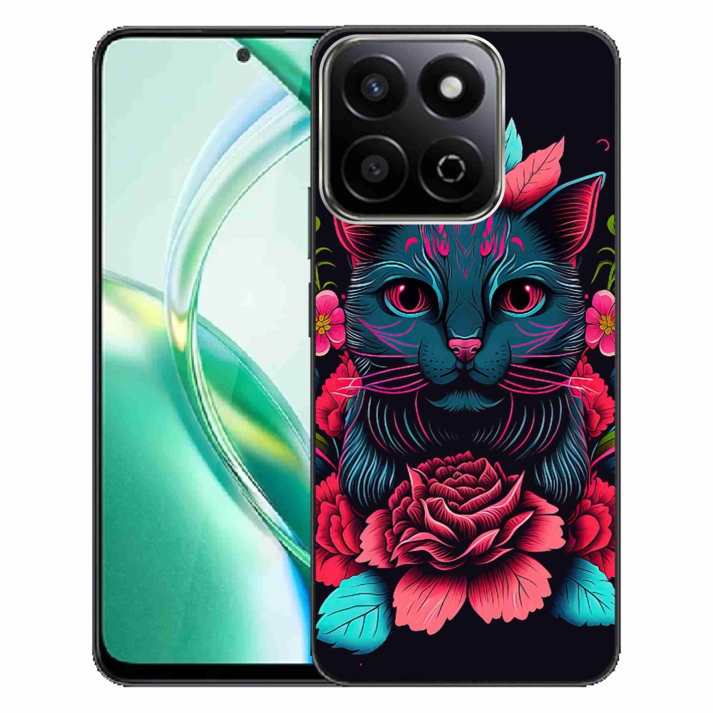 Zselés borító mmCase a Honor 200 Smart 5G készülékhez - virágok és macska