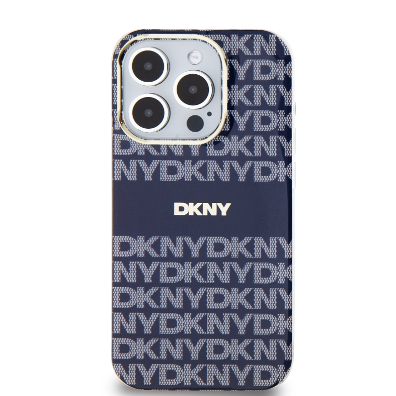 DKNY PC/TPU ismétlődő mintás tonális csíkos Magsafe hátlap iPhone 15 Pro kékhez