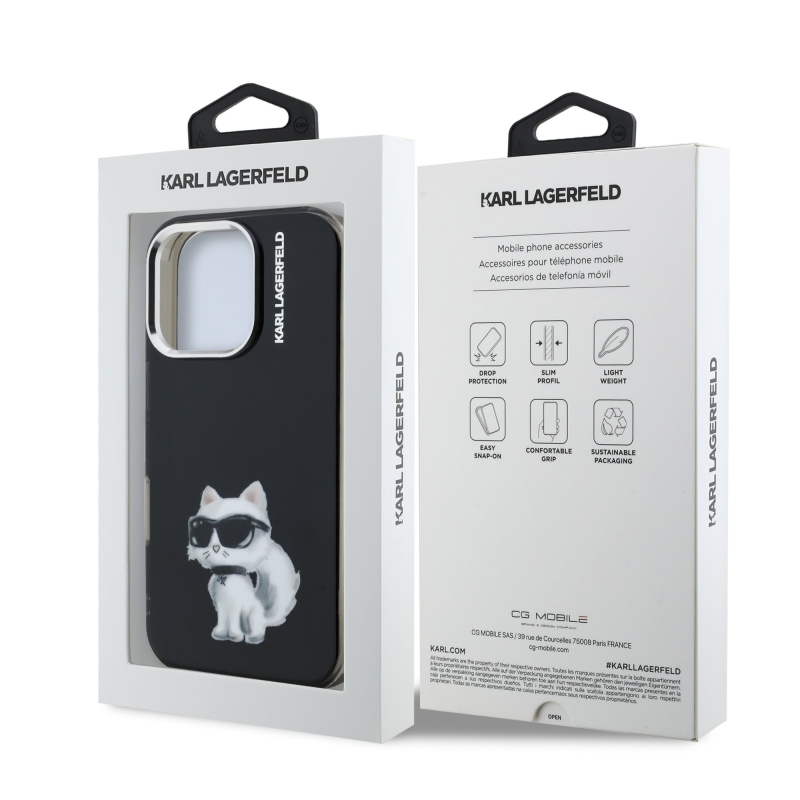 Karl Lagerfeld IML Aquarelle Choupette hátlap iPhone 16 Pro Max-hoz Fekete