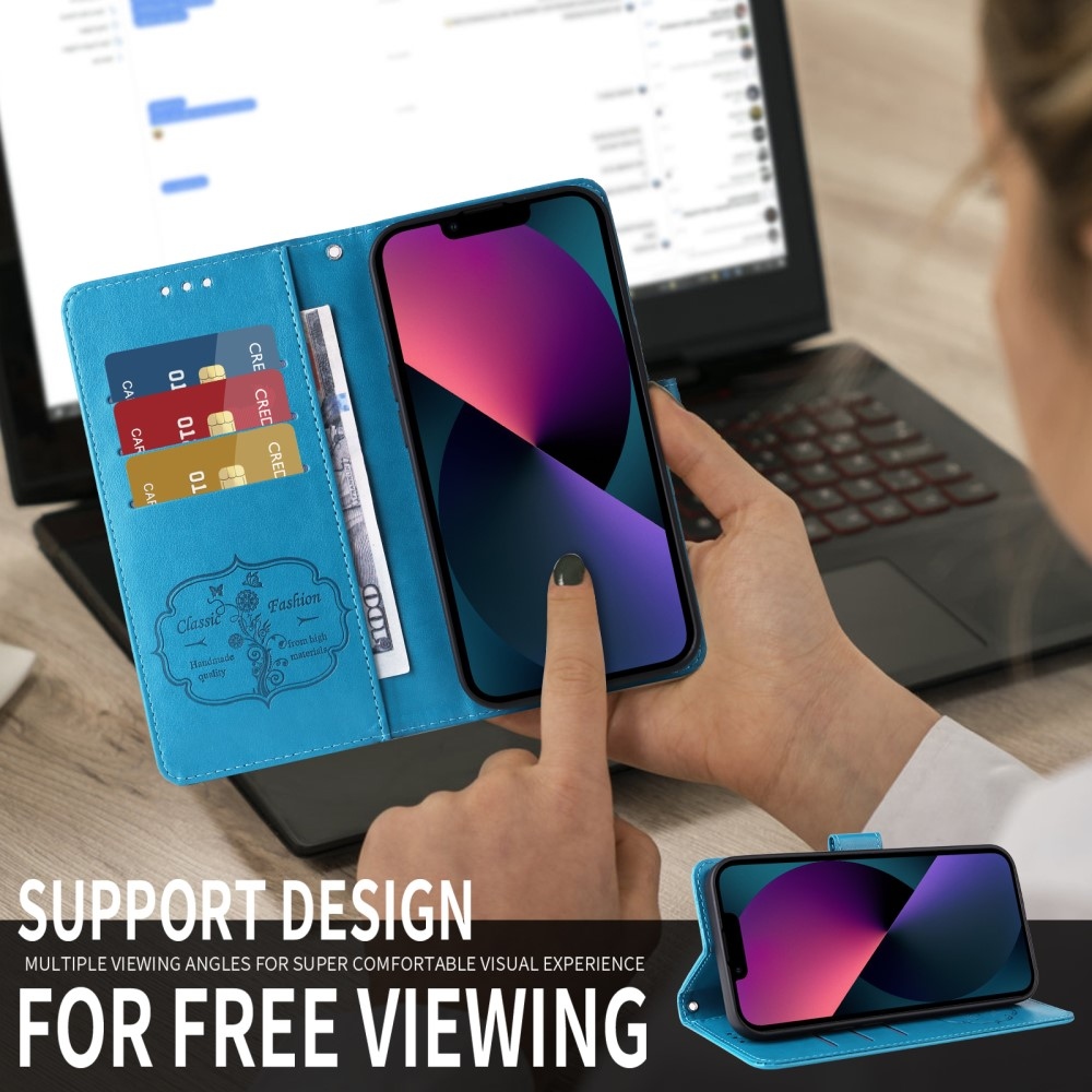 Virágos könyvtáska a Realme 14 5G készülékhez - kék