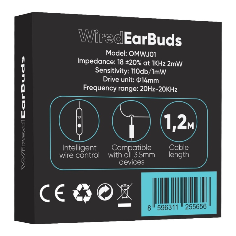 CSOMAG:ME vezetékes fejhallgató 3,5 mm-es csatlakozóval Fekete