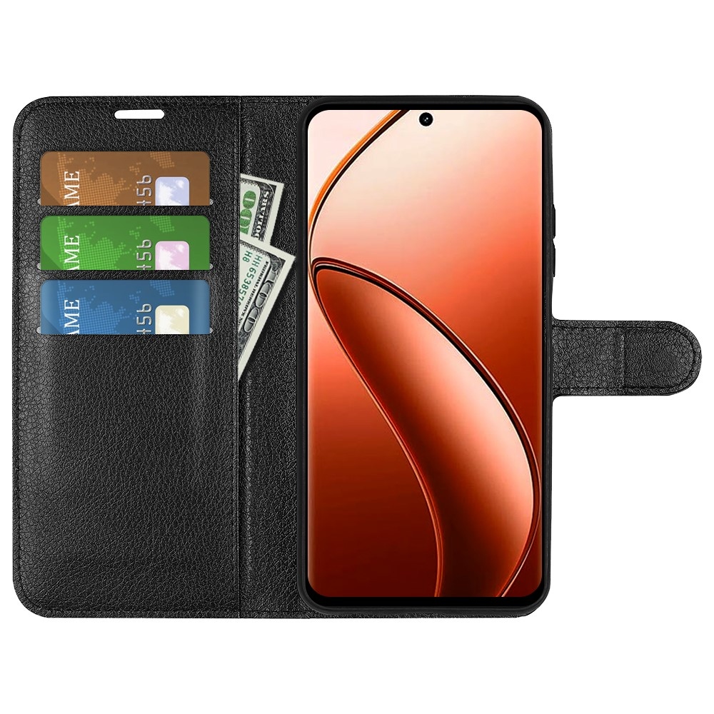 Litchi könyvtáska a Realme 12 Pro 5G/12 Pro+ 5G modellhez - fekete