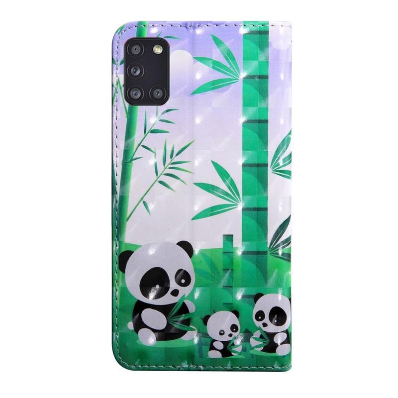 Decor PU bőr pénztárca-tok a Samsung Galaxy A31 mobiltelefonhoz – panda