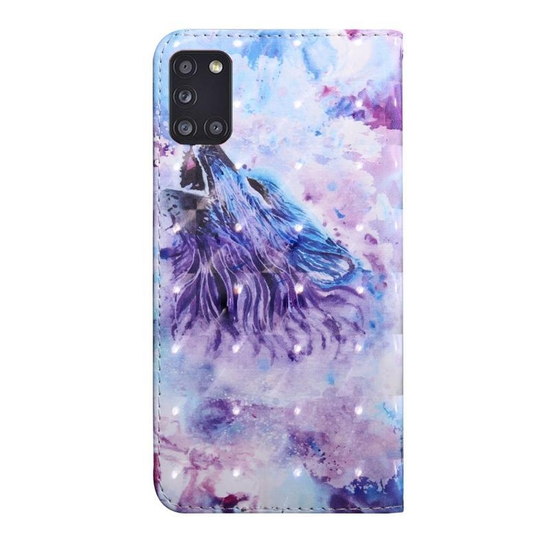 Dekor PU bőr pénztárca tok Samsung Galaxy A31 - üvöltő farkas
