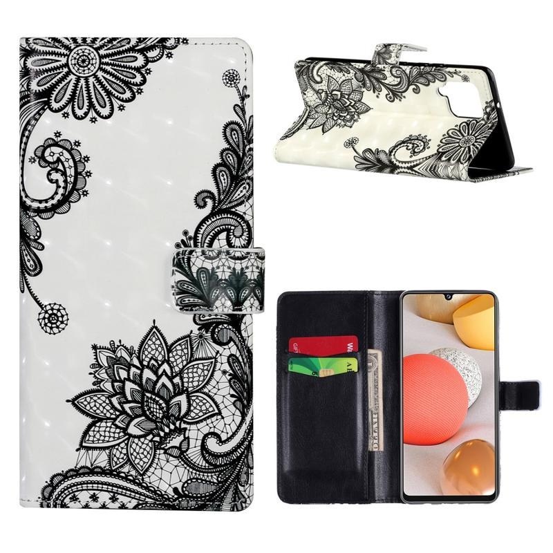 Dekor PU bőr pénztárca tok Samsung Galaxy A42 5G - csipke virág