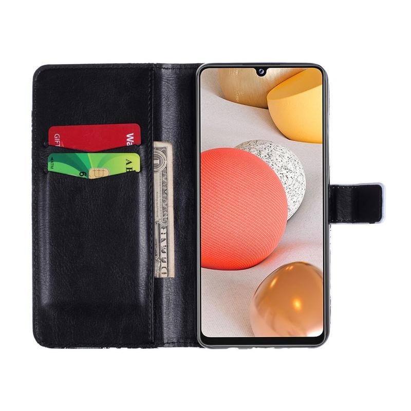 Dekor PU bőr pénztárca tok Samsung Galaxy A42 5G számára - kék toll