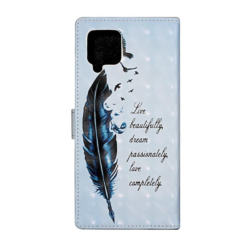 Dekor PU bőr pénztárca tok Samsung Galaxy A42 5G számára - kék toll